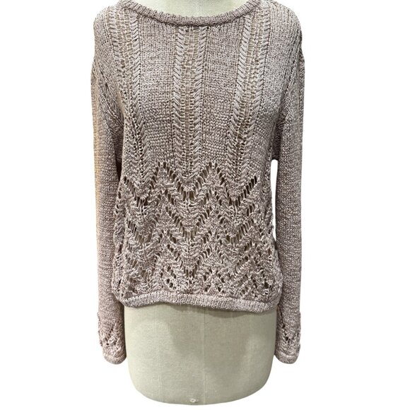 BCBGMAXAZRIA Crochet Crop Sweater, Bare Pink, XL - Picture 1 of 4